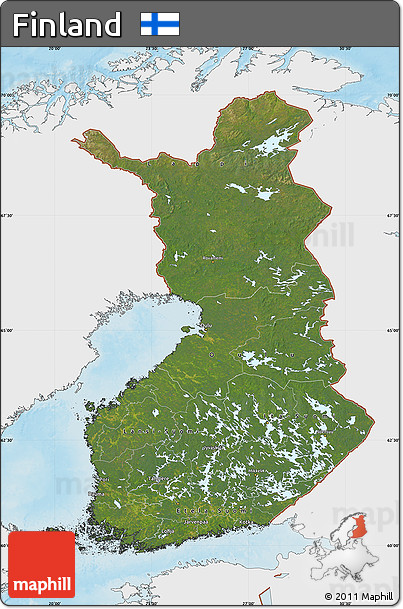 Satellite Map of Finland, single color outside, shaded relief sea