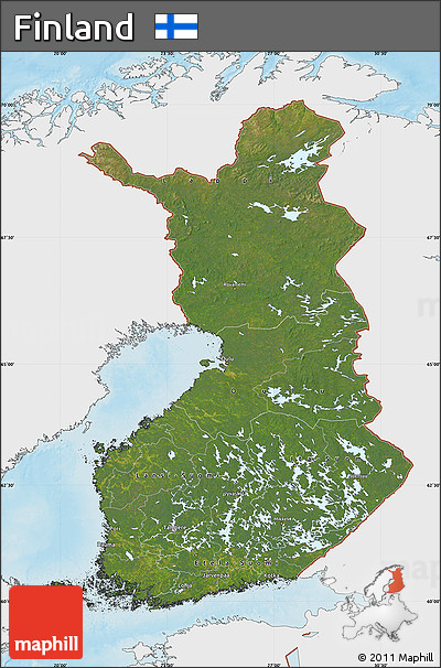 Satellite Map of Finland, single color outside, shaded relief sea