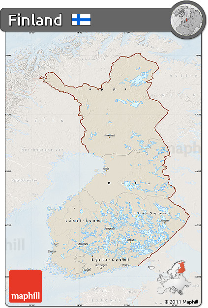 Shaded Relief Map of Finland, lighten