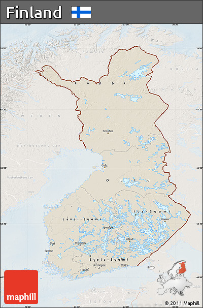 Shaded Relief Map of Finland, lighten