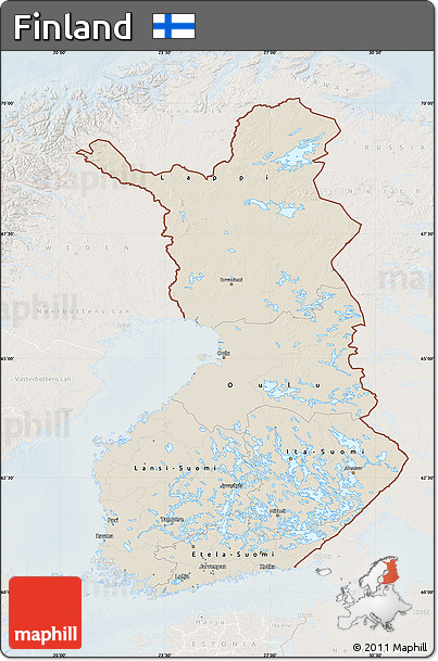 Shaded Relief Map of Finland, lighten