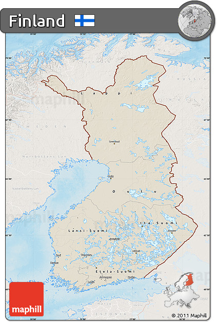 Shaded Relief Map of Finland, lighten, land only