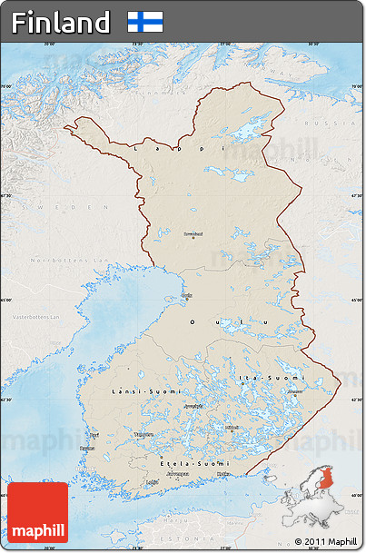 Shaded Relief Map of Finland, lighten, land only