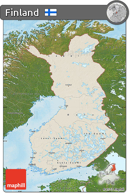 Shaded Relief Map of Finland, satellite outside, shaded relief sea
