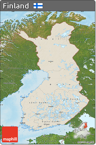 Shaded Relief Map of Finland, satellite outside, shaded relief sea