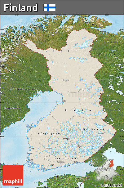 Shaded Relief Map of Finland, satellite outside, shaded relief sea