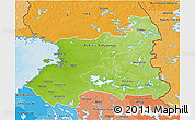 Physical 3D Map of Oulu, political shades outside