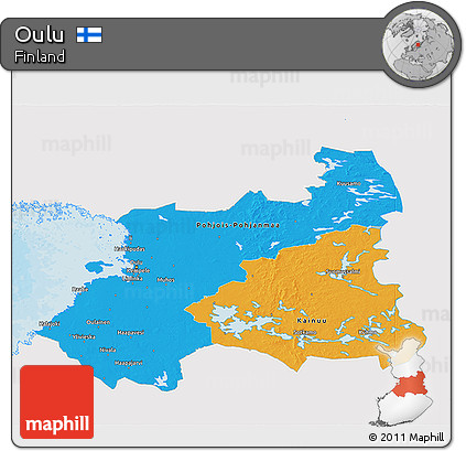 Political 3D Map of Oulu, single color outside