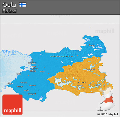 Political 3D Map of Oulu, single color outside