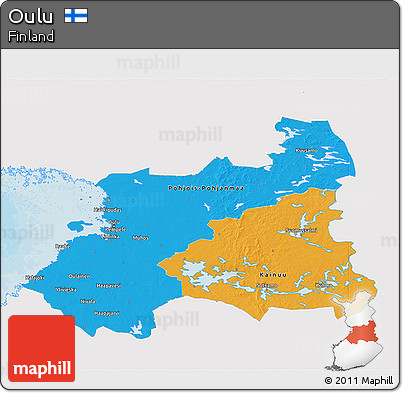Political 3D Map of Oulu, single color outside