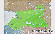 Political Shades 3D Map of Oulu, semi-desaturated