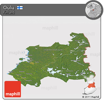 Satellite 3D Map of Oulu, cropped outside