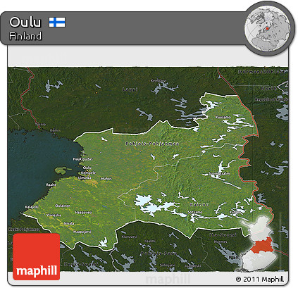 Satellite 3D Map of Oulu, darken