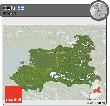 Satellite 3D Map of Oulu, lighten