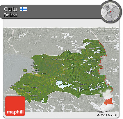 Satellite 3D Map of Oulu, lighten, semi-desaturated