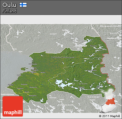 Satellite 3D Map of Oulu, lighten, semi-desaturated