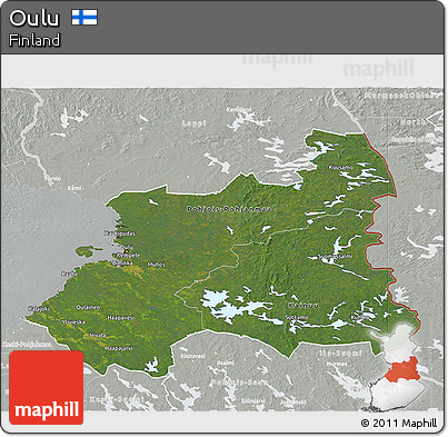 Satellite 3D Map of Oulu, lighten, semi-desaturated