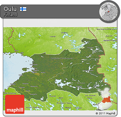 Satellite 3D Map of Oulu, physical outside