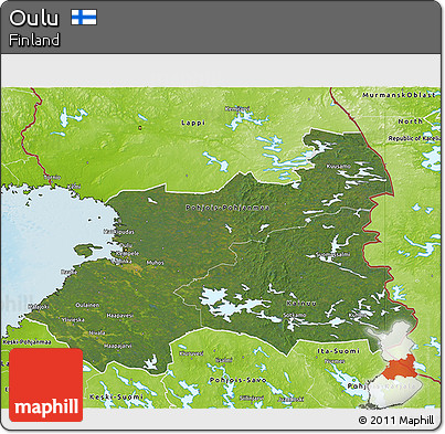 Satellite 3D Map of Oulu, physical outside