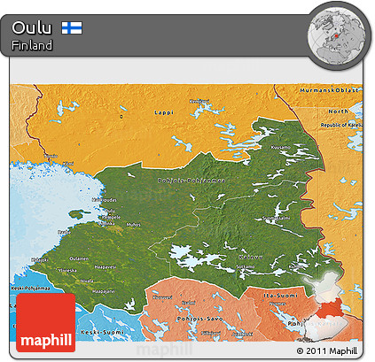 Satellite 3D Map of Oulu, political shades outside