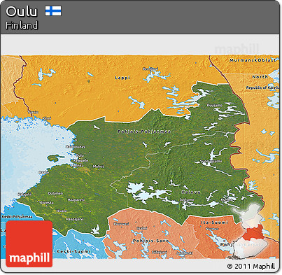 Satellite 3D Map of Oulu, political shades outside