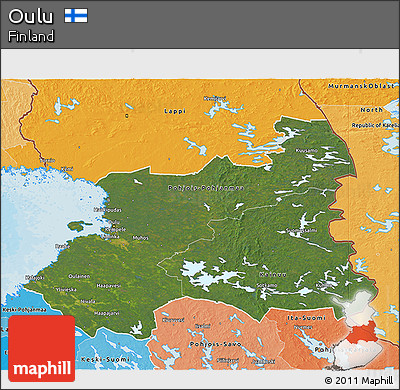 Satellite 3D Map of Oulu, political shades outside