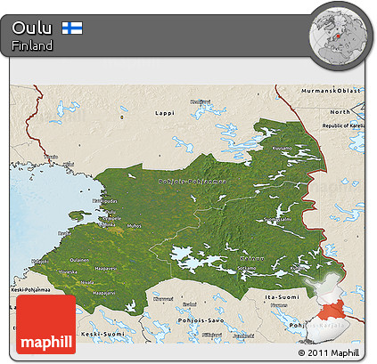 Satellite 3D Map of Oulu, shaded relief outside