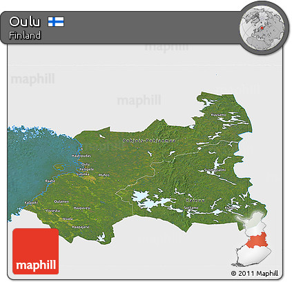 Satellite 3D Map of Oulu, single color outside