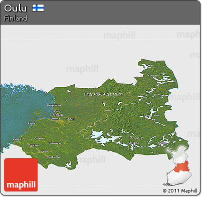 Satellite 3D Map of Oulu, single color outside