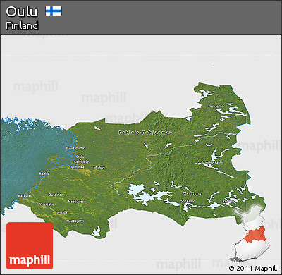 Satellite 3D Map of Oulu, single color outside