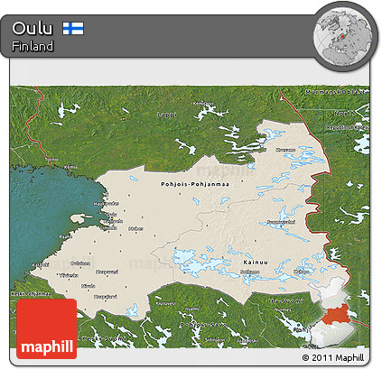Shaded Relief 3D Map of Oulu, satellite outside