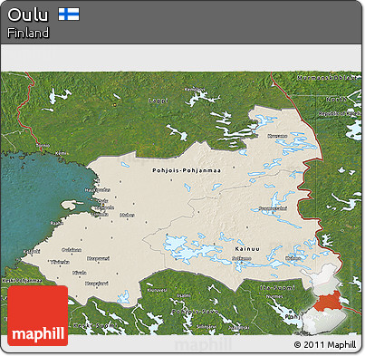 Shaded Relief 3D Map of Oulu, satellite outside