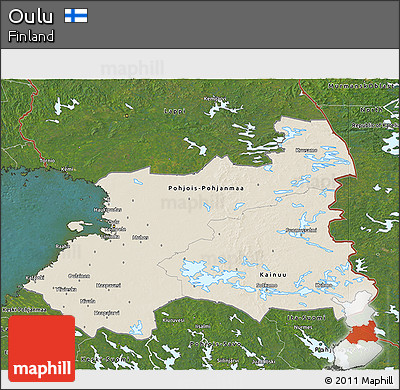 Shaded Relief 3D Map of Oulu, satellite outside