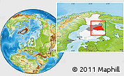 Physical Location Map of Kainuu, highlighted country, highlighted parent region, within the entire country