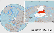 Gray Location Map of Oulu, highlighted country, within the entire country, hill shading