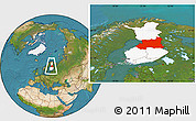 Satellite Location Map of Oulu, highlighted country, within the entire country