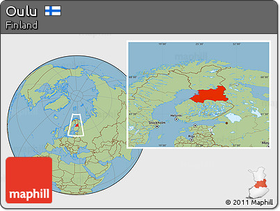 Savanna Style Location Map of Oulu, within the entire country