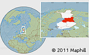 Savanna Style Location Map of Oulu, highlighted country, within the entire country, hill shading