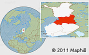 Savanna Style Location Map of Oulu, highlighted country, hill shading