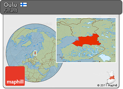 Savanna Style Location Map of Oulu, hill shading