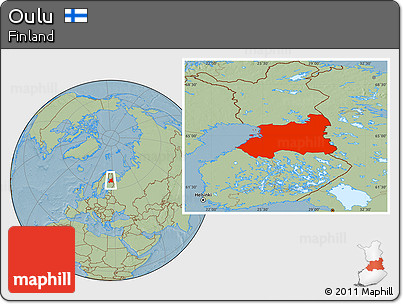 Savanna Style Location Map of Oulu, hill shading