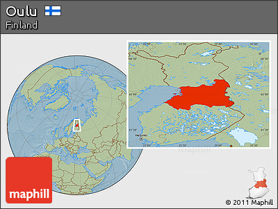 Savanna Style Location Map of Oulu, hill shading