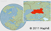 Savanna Style Location Map of Oulu, hill shading