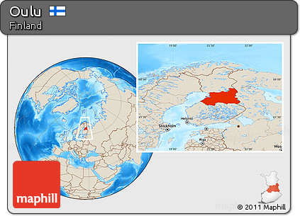 Shaded Relief Location Map of Oulu, within the entire country