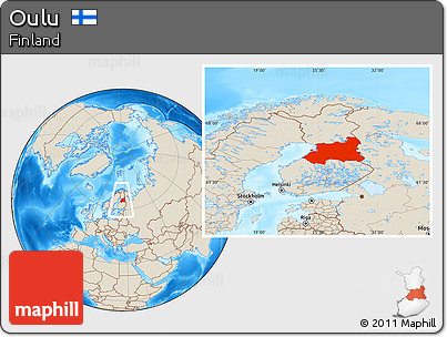 Shaded Relief Location Map of Oulu, within the entire country