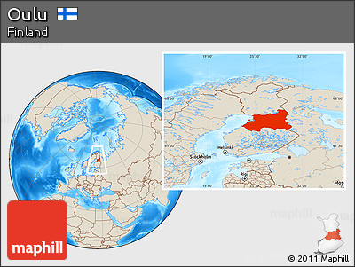 Shaded Relief Location Map of Oulu, within the entire country