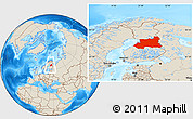 Shaded Relief Location Map of Oulu, within the entire country