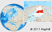 Shaded Relief Location Map of Oulu, highlighted country, within the entire country