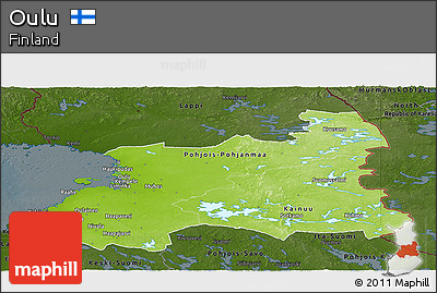 Physical Panoramic Map of Oulu, darken