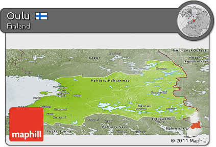 Physical Panoramic Map of Oulu, semi-desaturated
